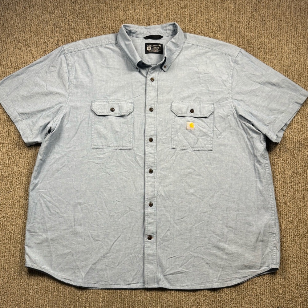 Carhartt Fort Loose Short Sleeve Shirt Mens 3XL Button Up Chambray Blue